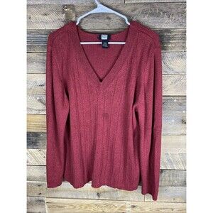 Studio 1940 Women's Plus Sz 26/28W Red Sparkly V-Neck Long Sleeve Sweater